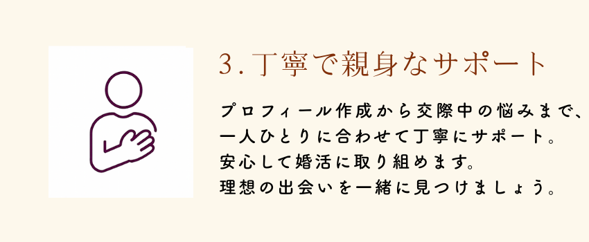 プロフィール作成から交際中の悩みまで丁寧に寄り添うサポートを象徴するアイコン
